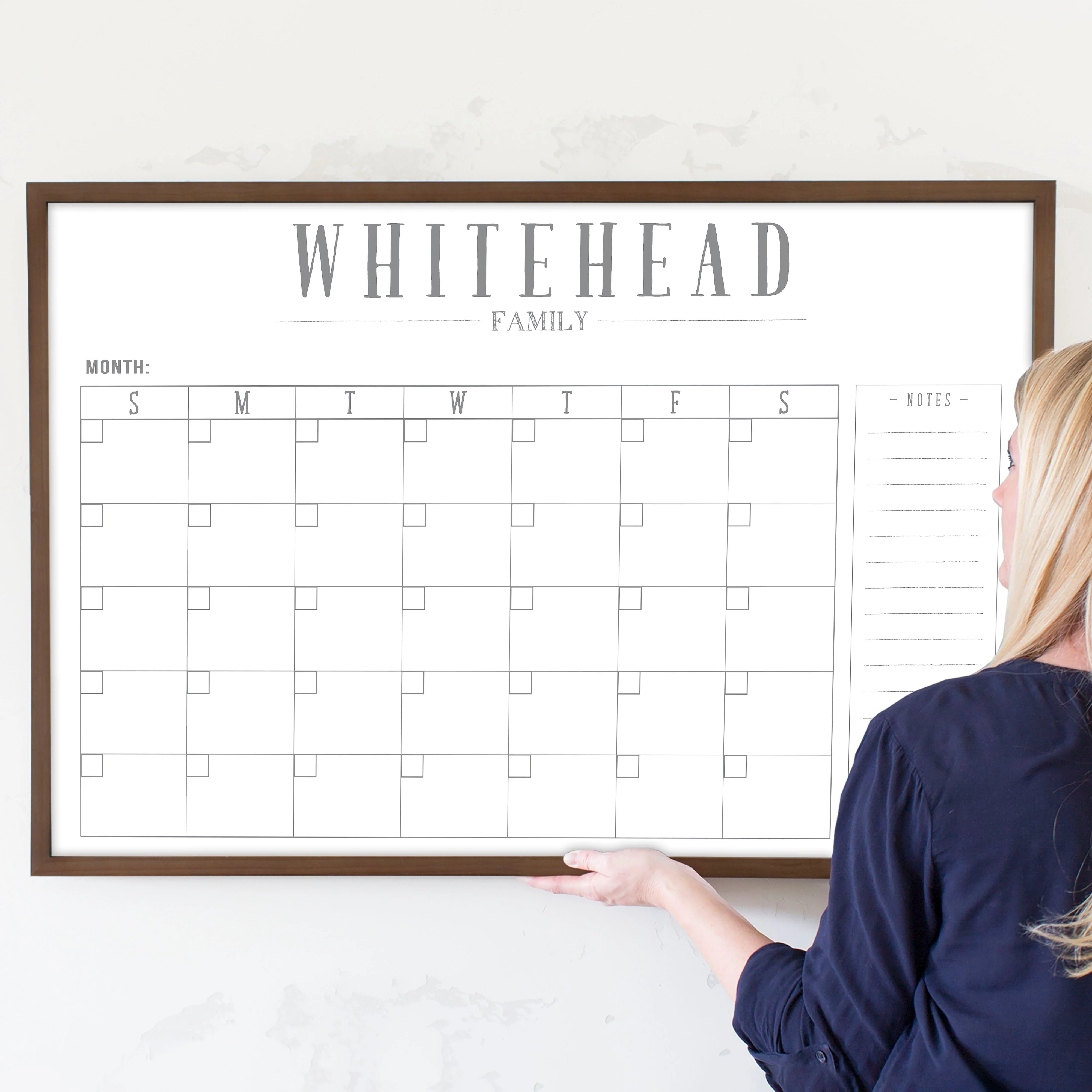 Monthly Framed Whiteboard Calendar + 1 section | Horizontal Swanson