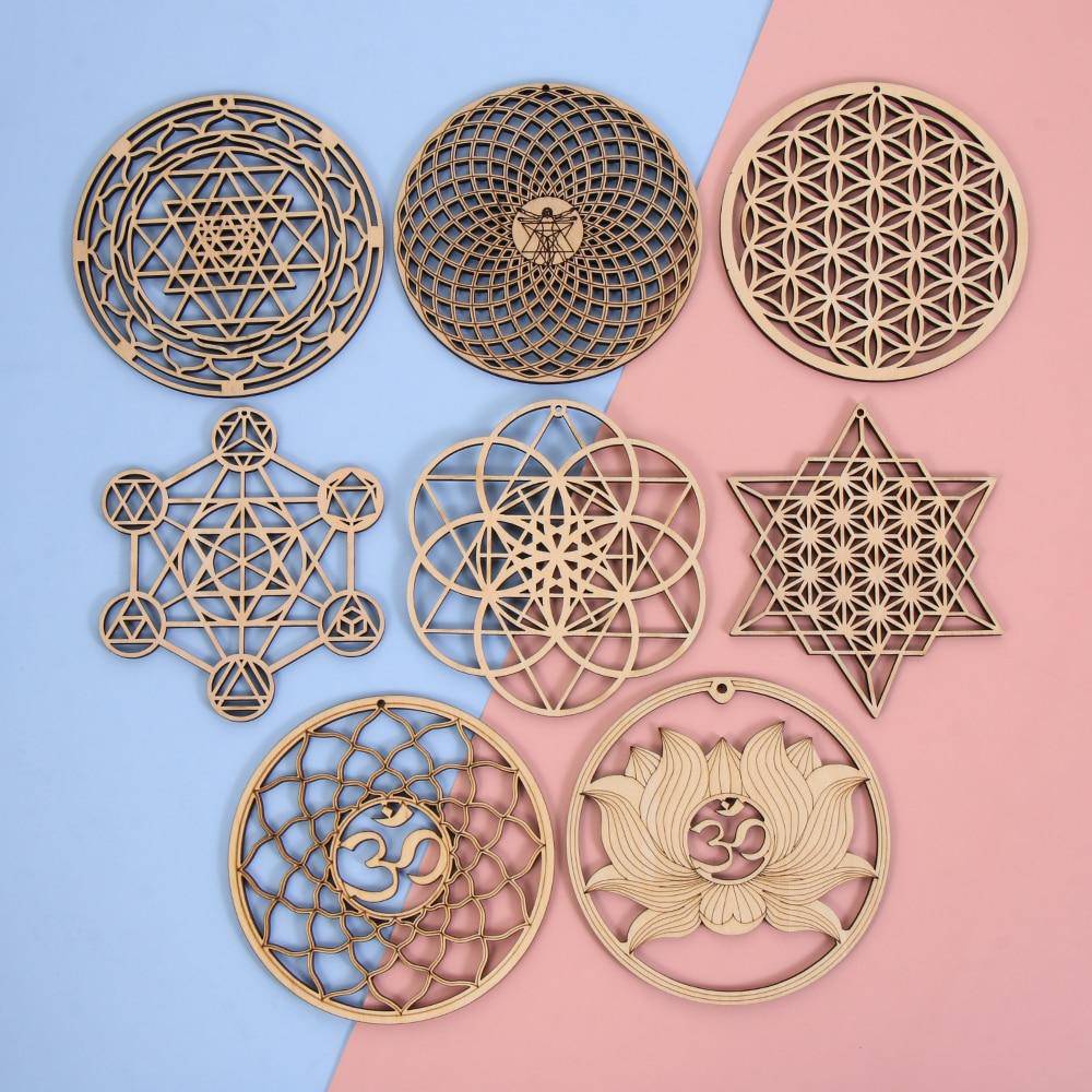 VENETIO Flower of Life Wooden Wall Sign & Non-slip Coaster Set - Laser Cut Art for Home Decor, Round Wood Placemats, Table Mat, Cup Pads. (50pcs Minimum Order)