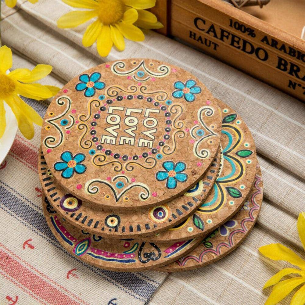 VENETIO Colorful Round Cork Coaster Coffee Drink Tea Cup Mat Placemats 4Pcs/set