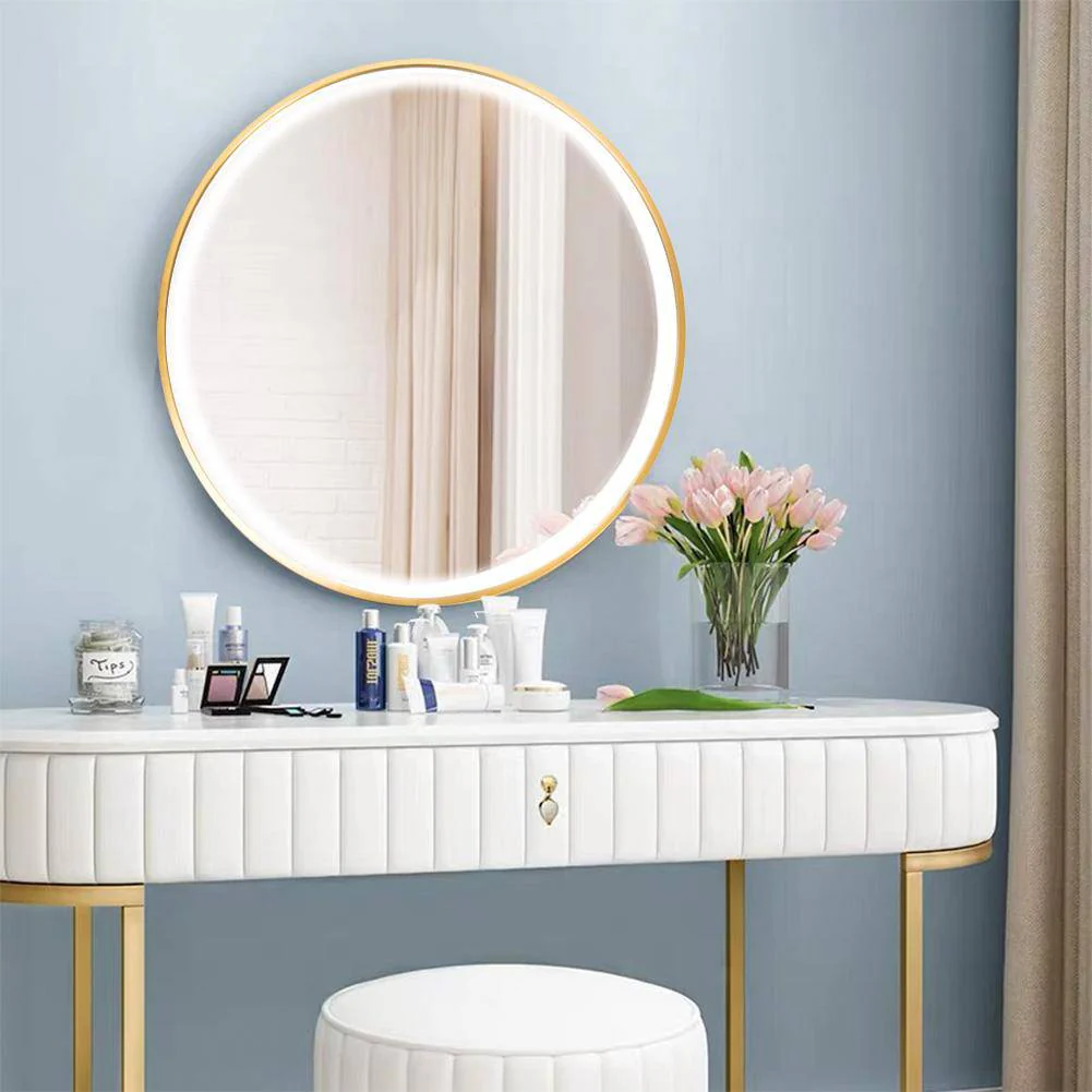 VENETIO 20 Inch Round Lighted Mirror for Bathroom, LED Gold Circle Wall Mirror (For U.S. Market Only)