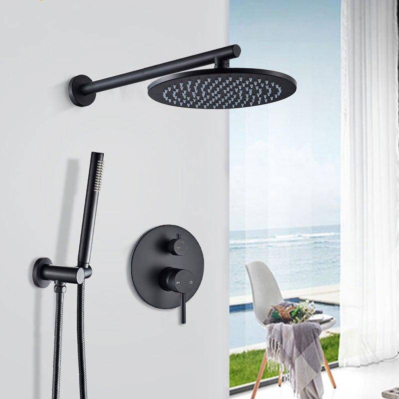 VENETIO Matte Black Round Wall Mounted Rainfall Shower Mixer