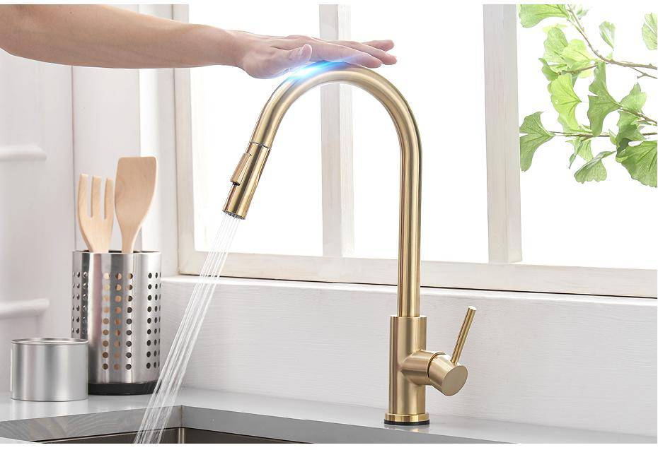 VENETIO Touchless Sensor Kitchen Faucet Golden Black Brushed Nickel