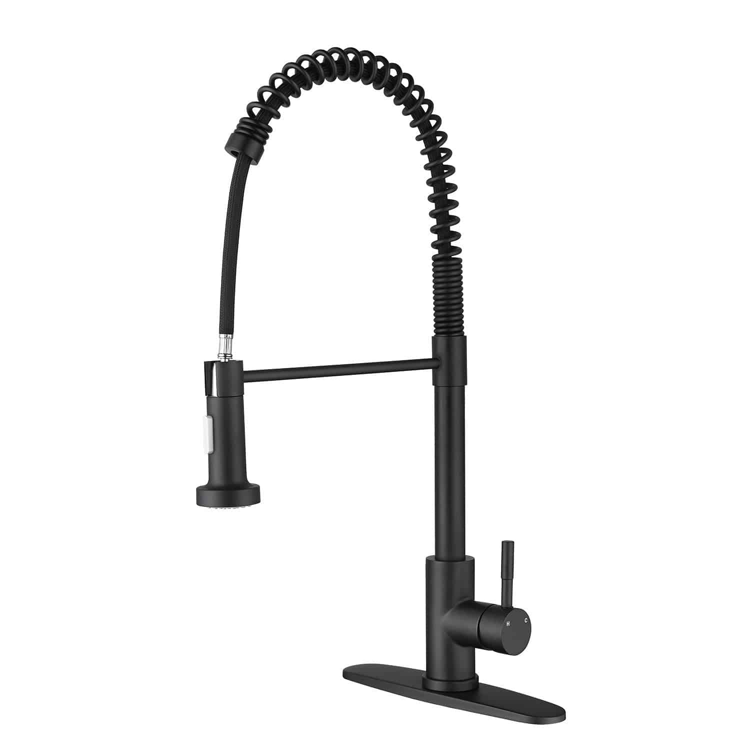 VENETIO Kitchen Faucets Commercial Stainless Steel Single Handle Single Lever Pull Down, Matte Black,One Hole