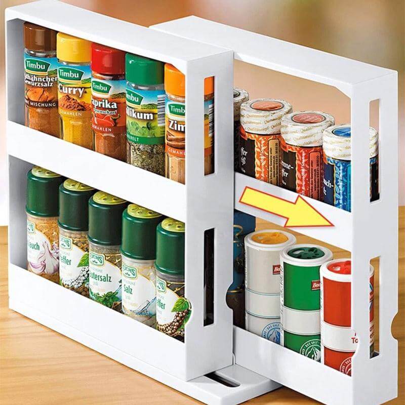 VENETIO Kitchen Spice Organizer Rack Multi-Function Rotating Storage Shelf Slide