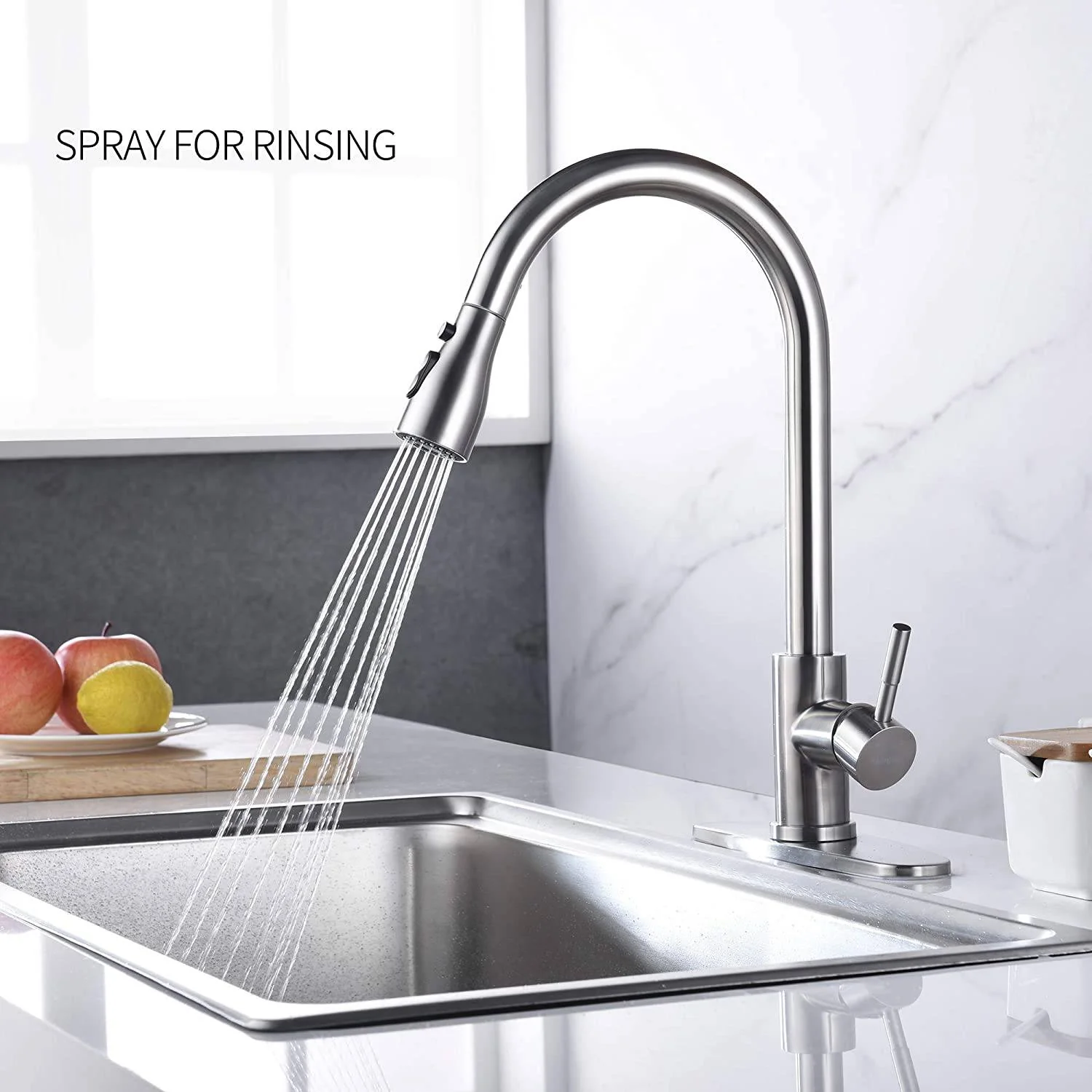 VENETIO Stainless Steel Kitchen Faucets, High Arc Single Handle Pull out Brushed Nicke, Single Level with Pull down Sprayer