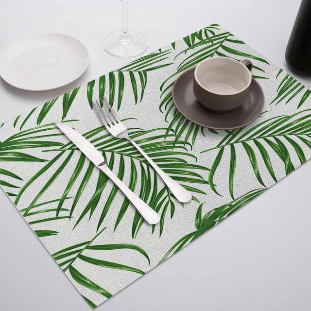 VENETIO Green Leaf Print Placemats for Dining Table Mats