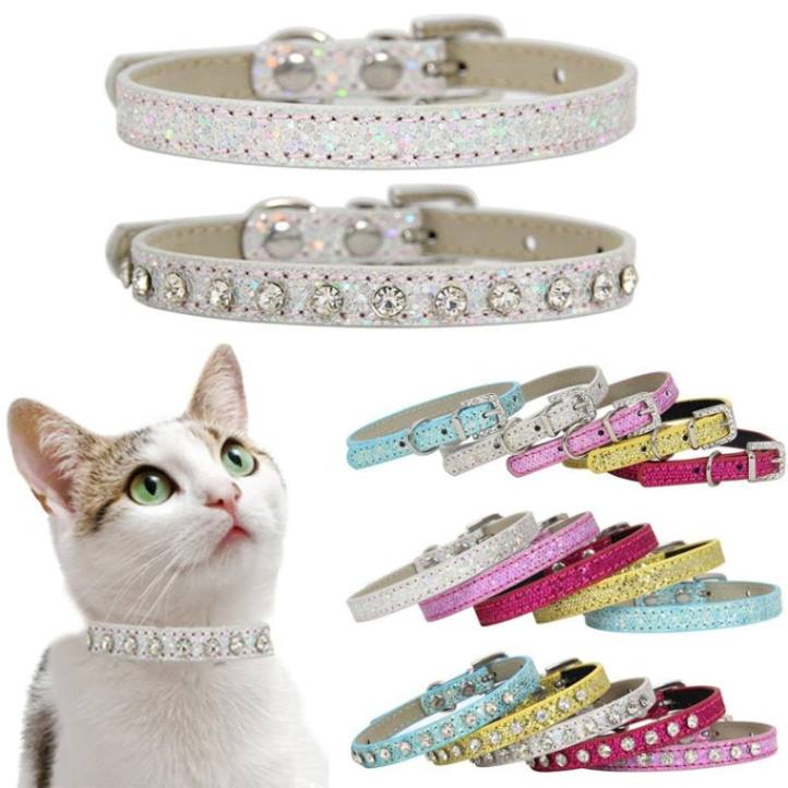 SUPREPET Leather Rhinestone Cat Collars