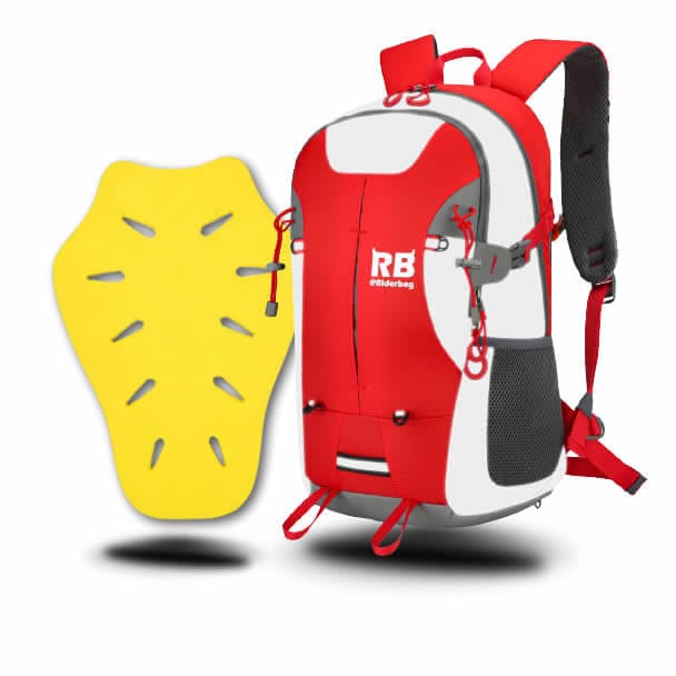 Riderbag Motorcycle Backpack Combo Hi Vis Red 35L + Ce level 2 back protector
