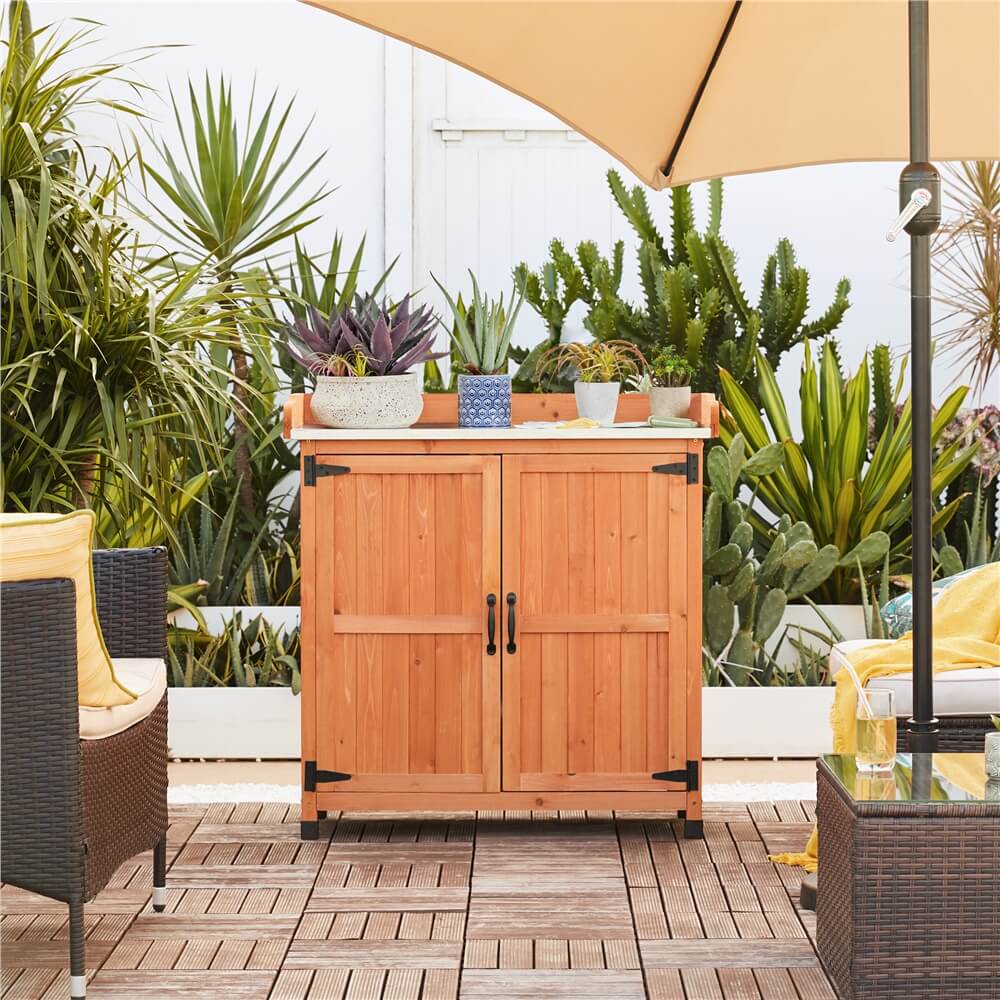 Yaheetech Outdoor Garden Patio Wooden Storage Cabinet