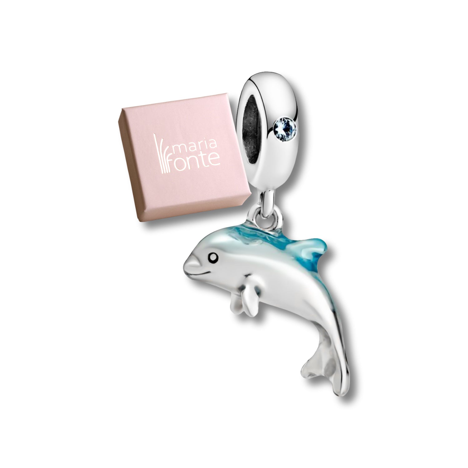 Maria Fonte Bead Charm Ciondolo Delfino Azzurro in Argento 925 Compatibile con Collane e Bracciali Pandora