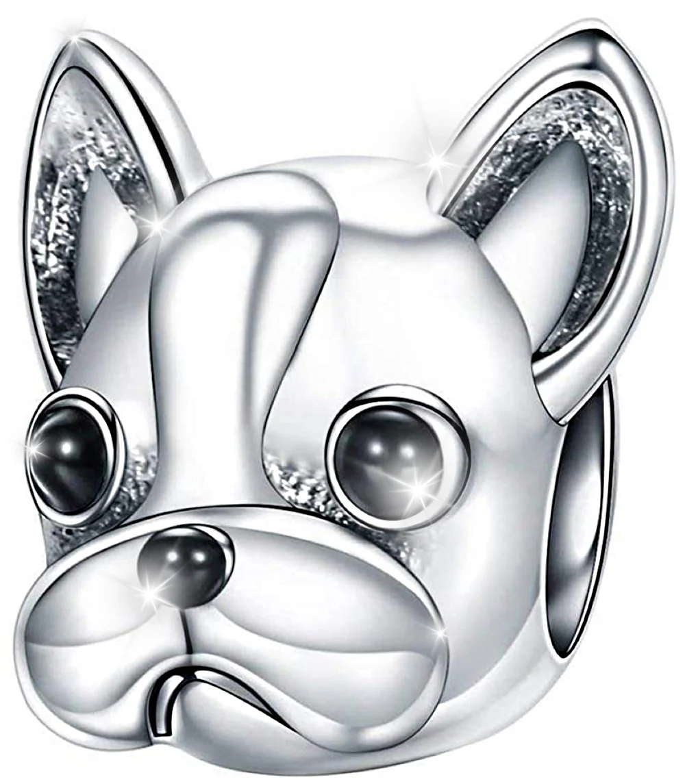 Maria Fonte Bead Charm Ciondolo a Forma di Bulldog Francese in Argento 925 Compatibile con Collane e Bracciali Pandora