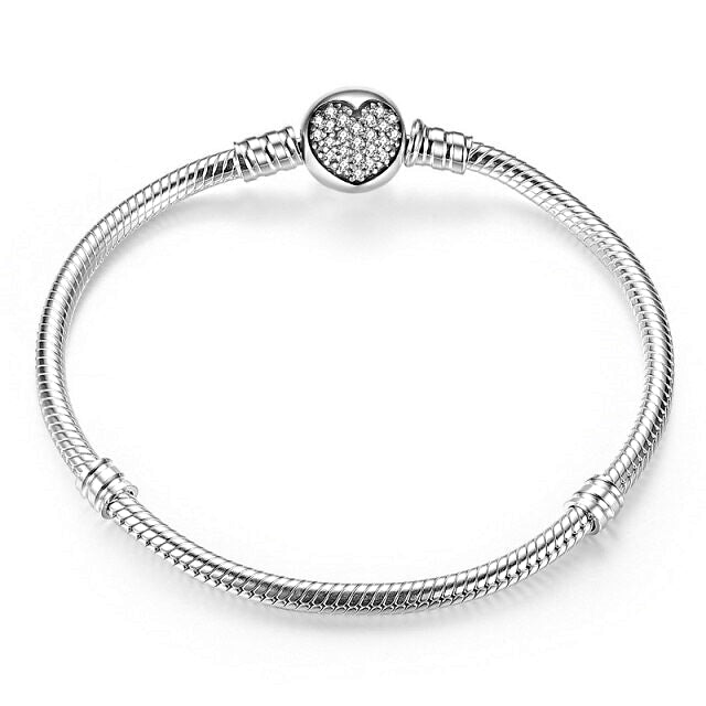 MariaFonte Bracciale Semi-Rigido con Clip a forma di Cuore con Brillantini di Zirconia Compatibile con Charm Pandora