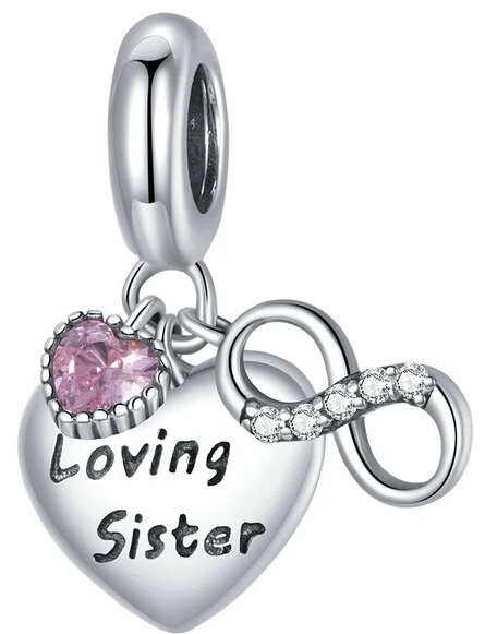 Maria Fonte Charm Cuore Loving Sister (amorevole sorella) Argento 925 Zirconia Compatibile con Collane e Bracciali Pandora