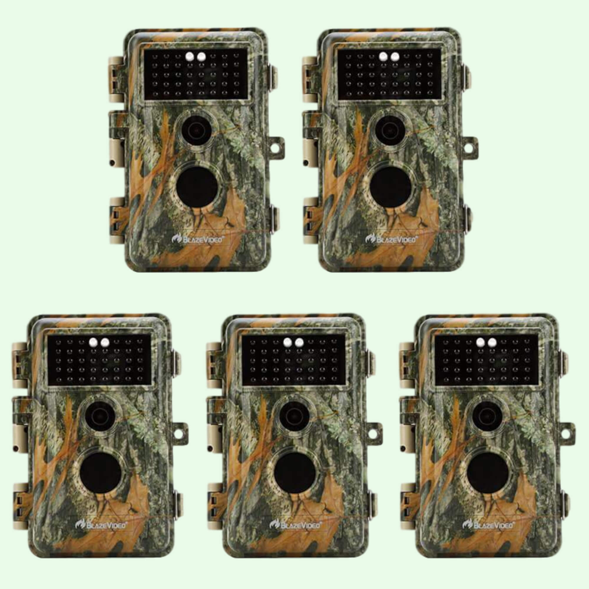 Pack x5 Caméras de Chasse Nocturne Vision 32MP HD 1296P,Détection de Mouvement PIR de 70° No Glow Invisible,Étanche IP66|A252 Vert