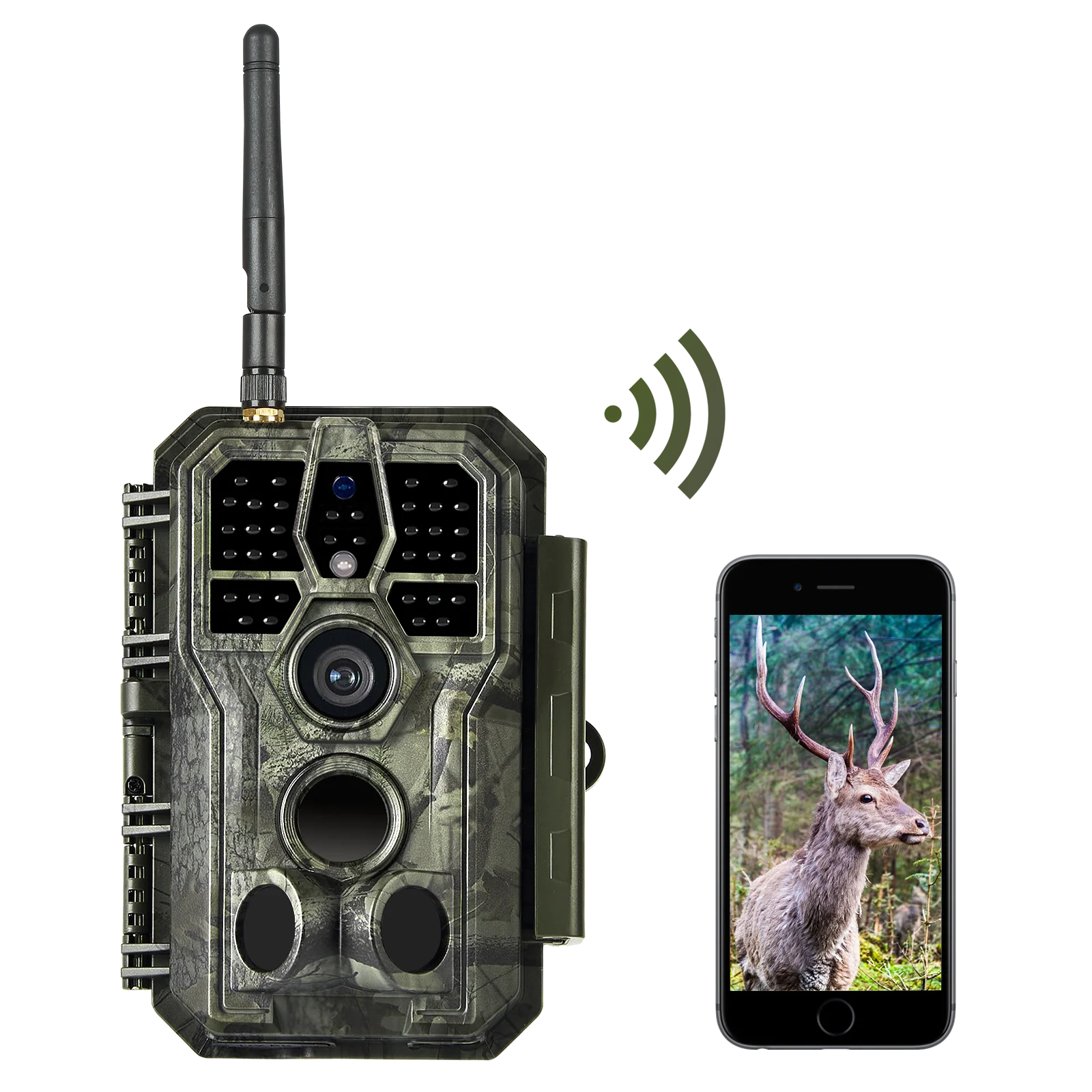 Caméra de Chasse WiFi Bluetooth, 32MP HD 1296P et Vision Nocturne,0.1S Temps de Déclenchement,No Glow LED Infrarouge et IP66 Étanche|A280W Vert