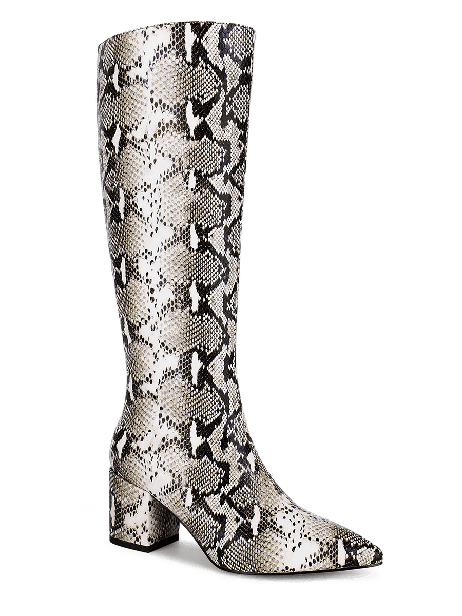 Pleat-free Snakeskin Knee High Boots