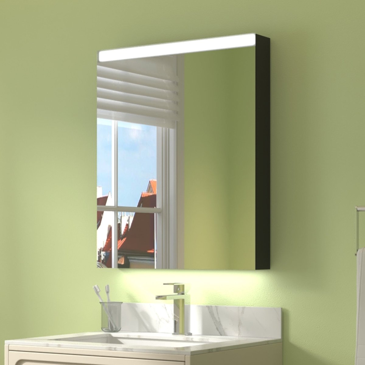 ExBrite 24" W x 30" H LED Light Bathroom Mirror Medicine Cabinet,Hinge on the Right