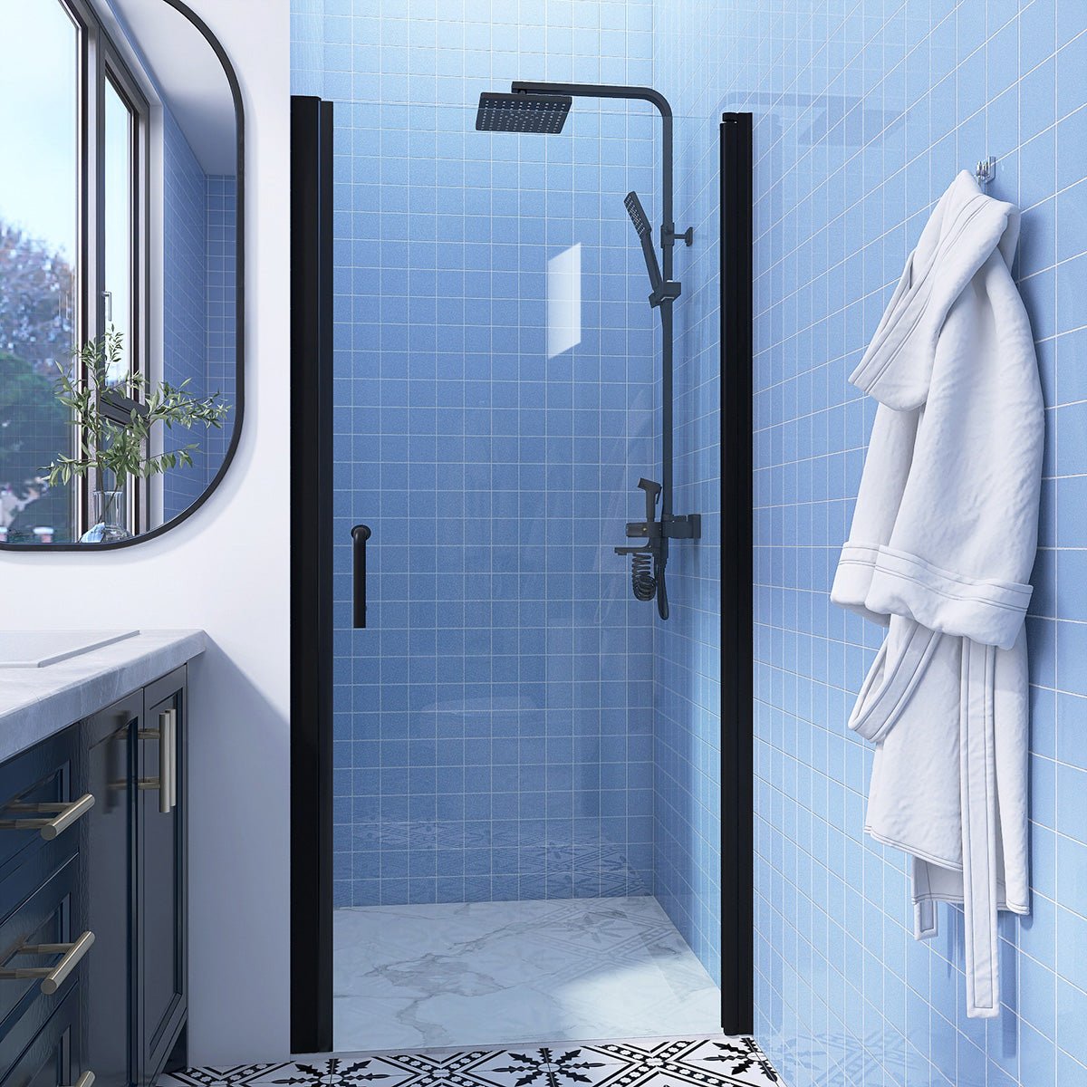 Classy 36-37 1/2" W x 72" H Pivot Semi-Frameless Glass Shower Door in Black