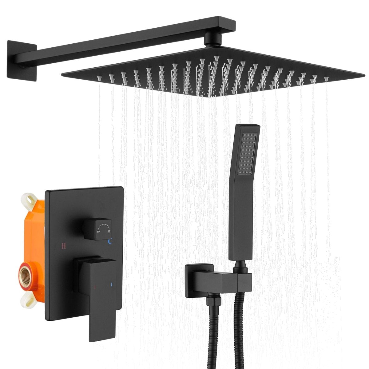 ExBrite Shower System Shower Faucet Combo Set Wall Mounted with 12" Rainfall Shower Head Set Matt Black Finish