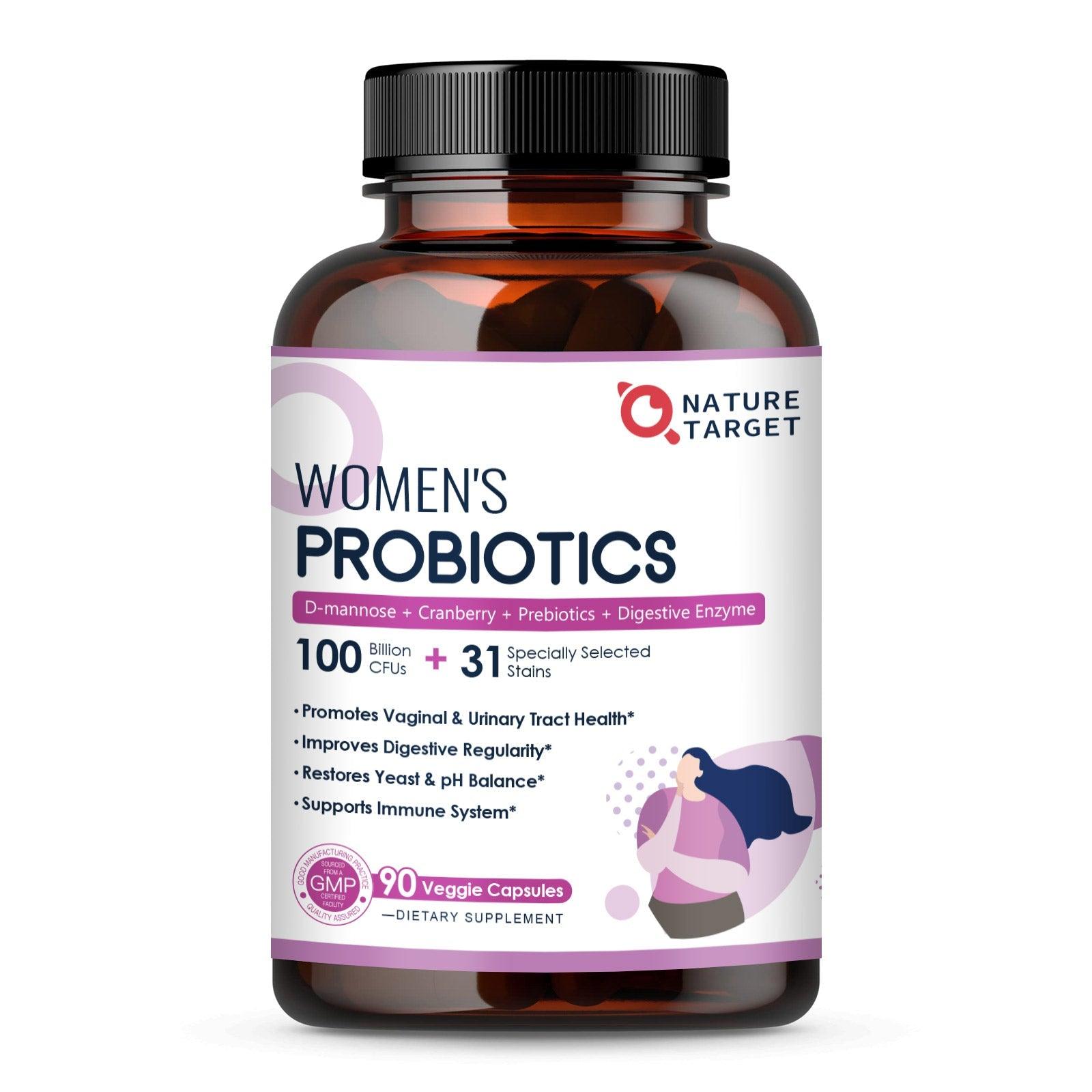 Nature Target Probiotic for Women's Gut Health | 90 Veggie Capsules | Organic Sources | GMP-compliant Facilities | Free Shipping