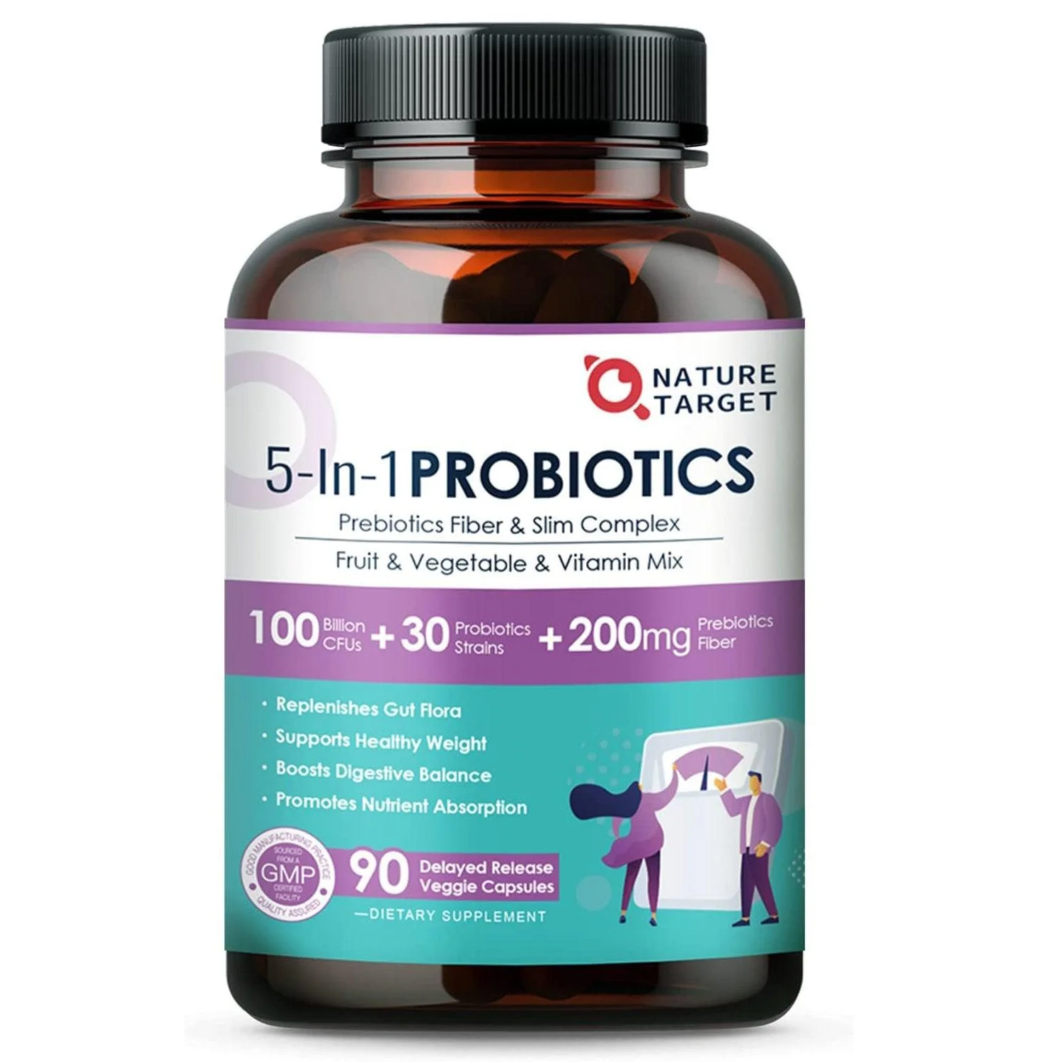 Nature Target Probiotics for Women-Men-Kids Digestive Health 90 Veggie Capsules