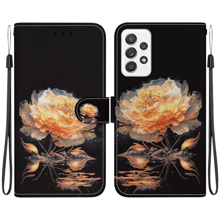 For Samsung Galaxy A52 5G / 4G Crystal Texture Colored Drawing Leather Phone Case(Gold Peony)