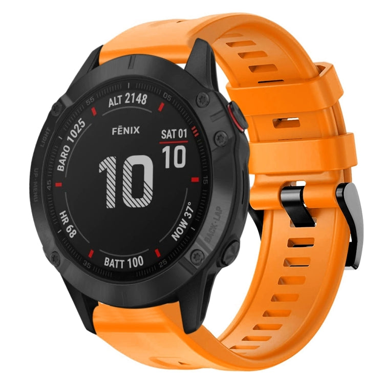 For Garmin Fenix 6 Pro GPS Metal Buckle Solid Color Silicone Watch Band(Orange)