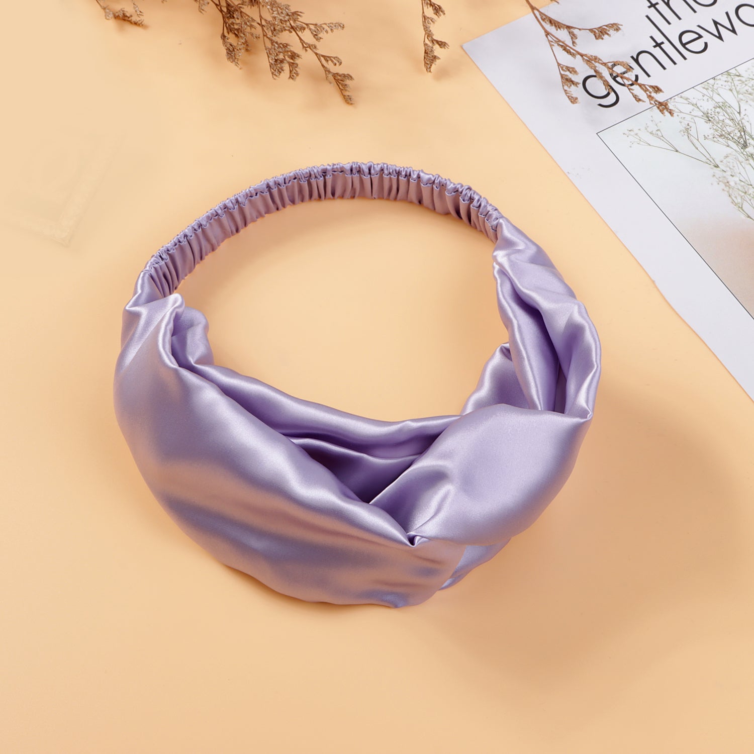 Twisted Silk Headband with Elastic Band in Lavender