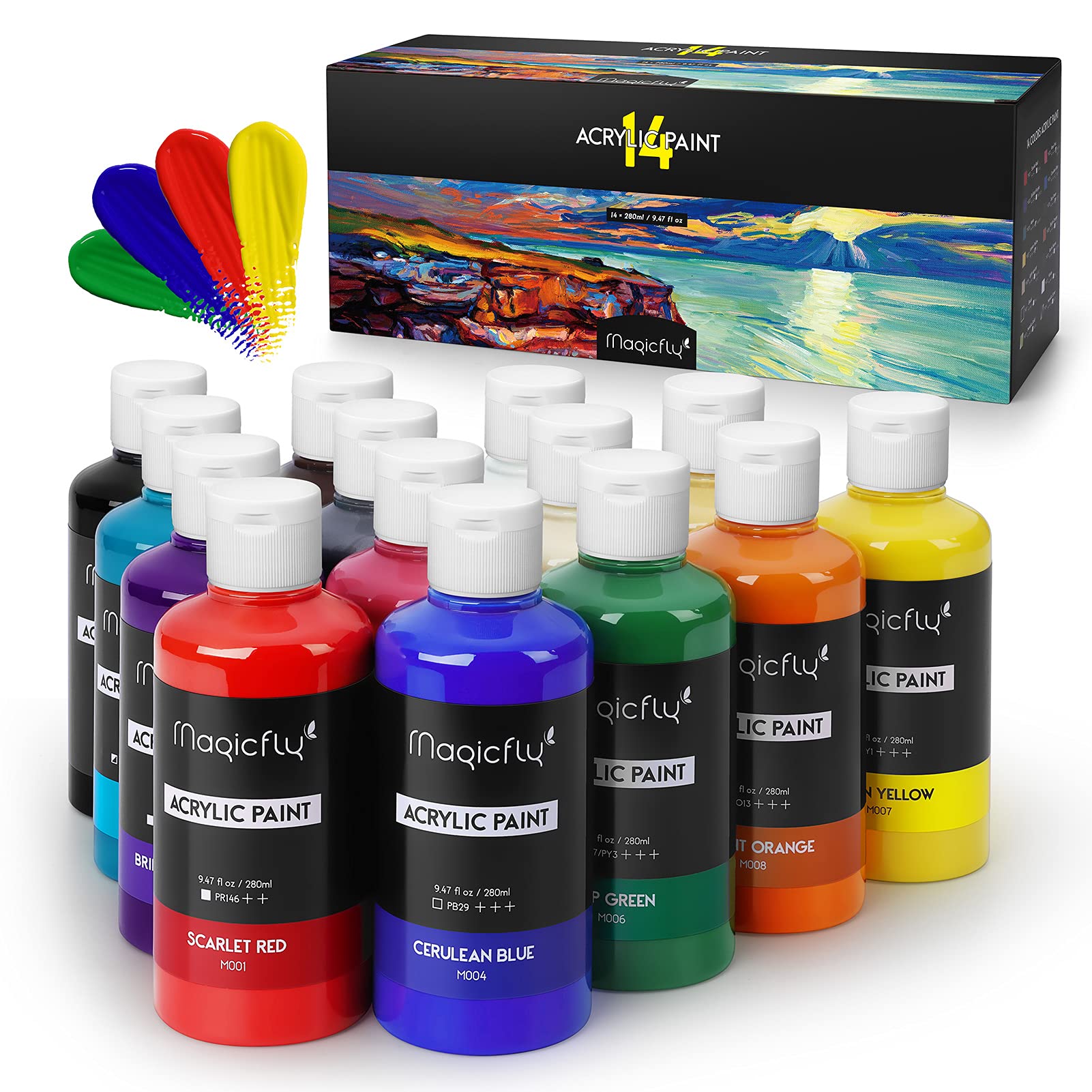 Bulk Acrylic Paint Set, 14 Rich Pigments Colors