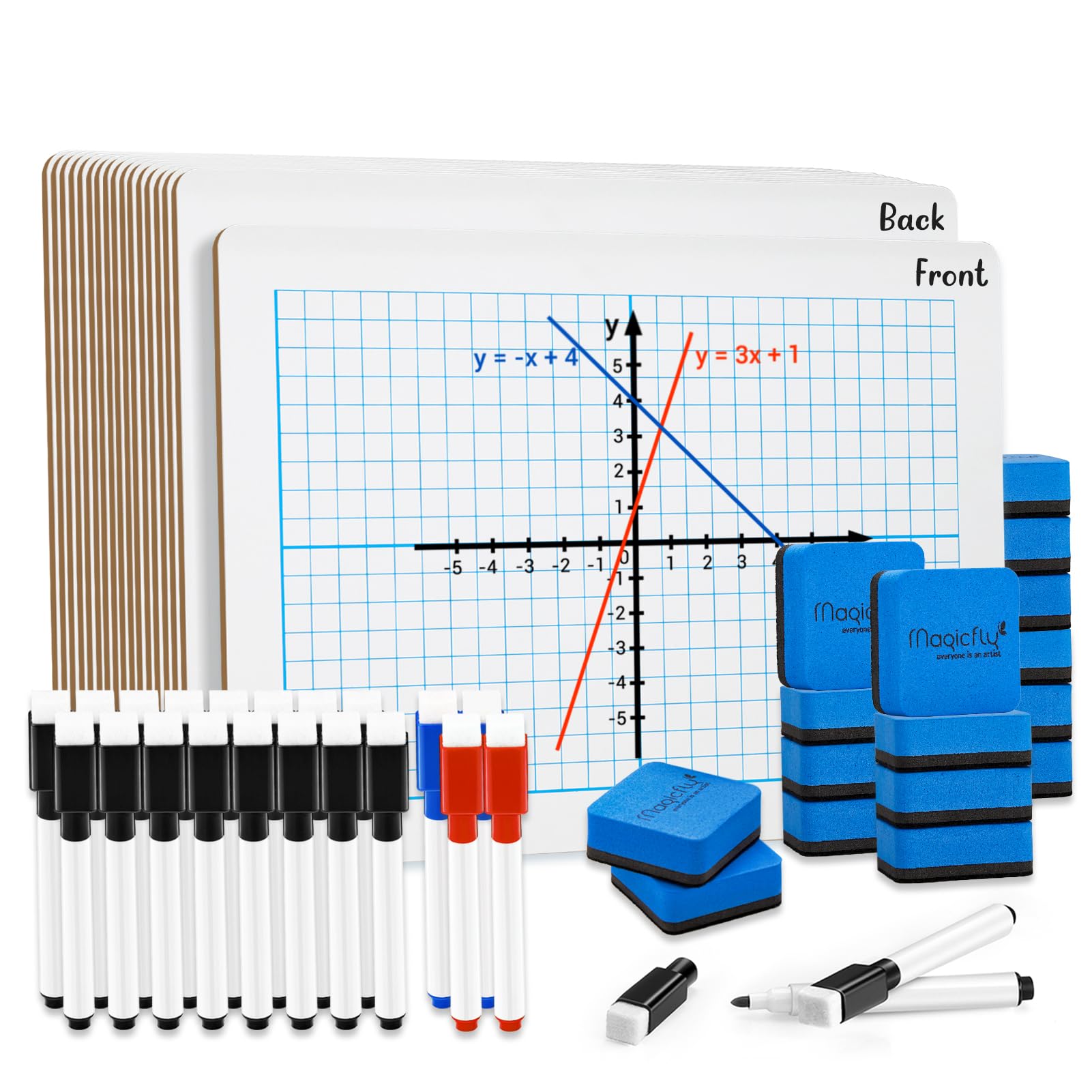 Grid Double-Sided Small White Board 9"x12" Pack of 16