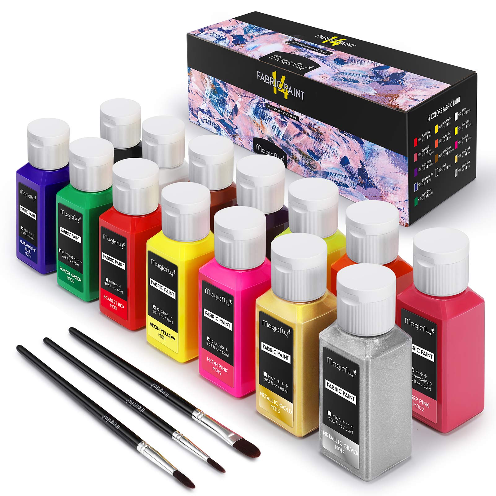 Permanent Soft Fabric Paint Set with 3 Brushes