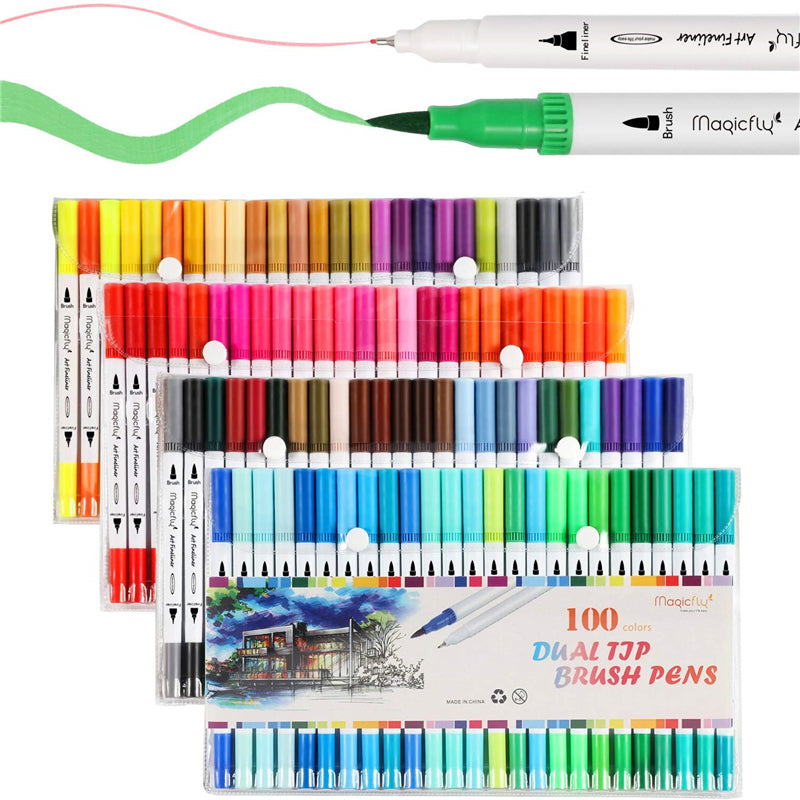 Dual Tip Brush Marker Pens 100 Colors