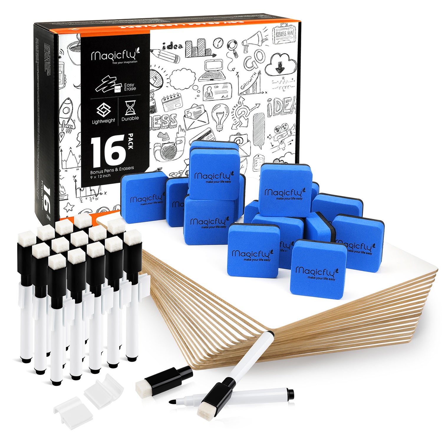 Double-Sided Dry Erase Small White Board 9"x 12" Pack of 16
