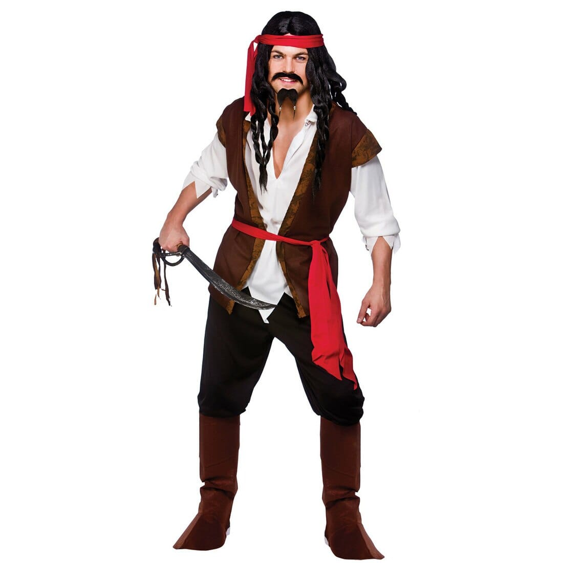 Mens Caribbean Pirate Captain Fancy Dress Halloween Costume