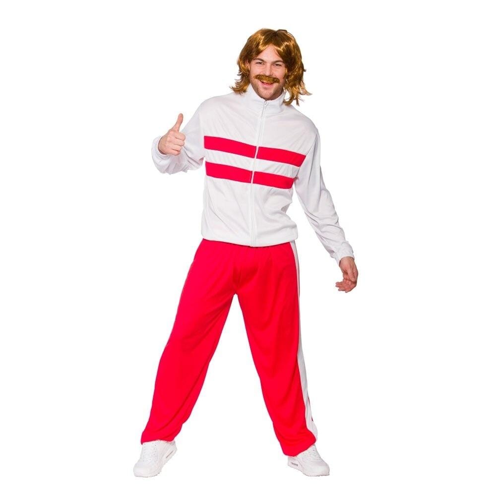 Mens 80s Retro Tracksuit Red Fancy Dress Halloween Costume