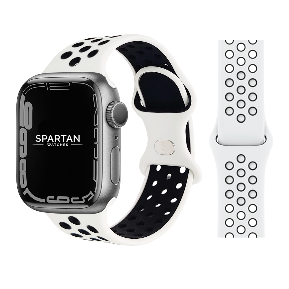 FINAL SALE: Spartan Silicone Sport Band for Apple Watch, White & Black 42mm / 44mm / 45mm / 49mm