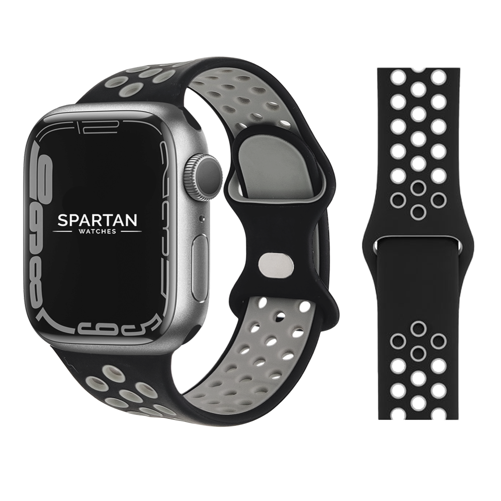FINAL SALE: Spartan Silicone Sport Band for Apple Watch, Black & Light Gray 38mm / 40mm / 41mm