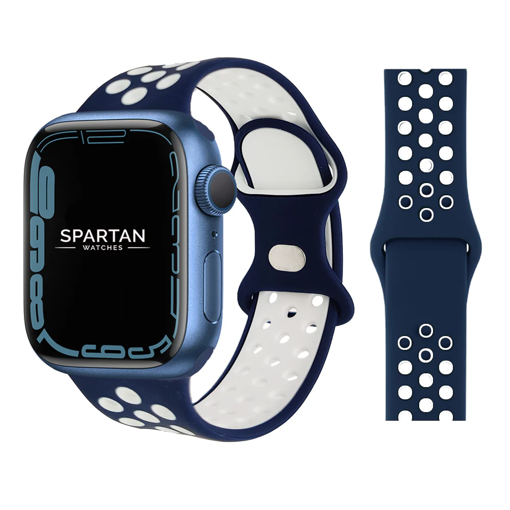 FINAL SALE: Spartan Silicone Sport Band for Apple Watch, Navy & White 38mm / 40mm / 41mm