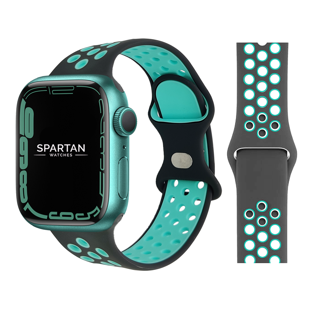 FINAL SALE: Spartan Silicone Sport Band for Apple Watch, Gray & Cool Mint 42mm / 44mm / 45mm / 49mm