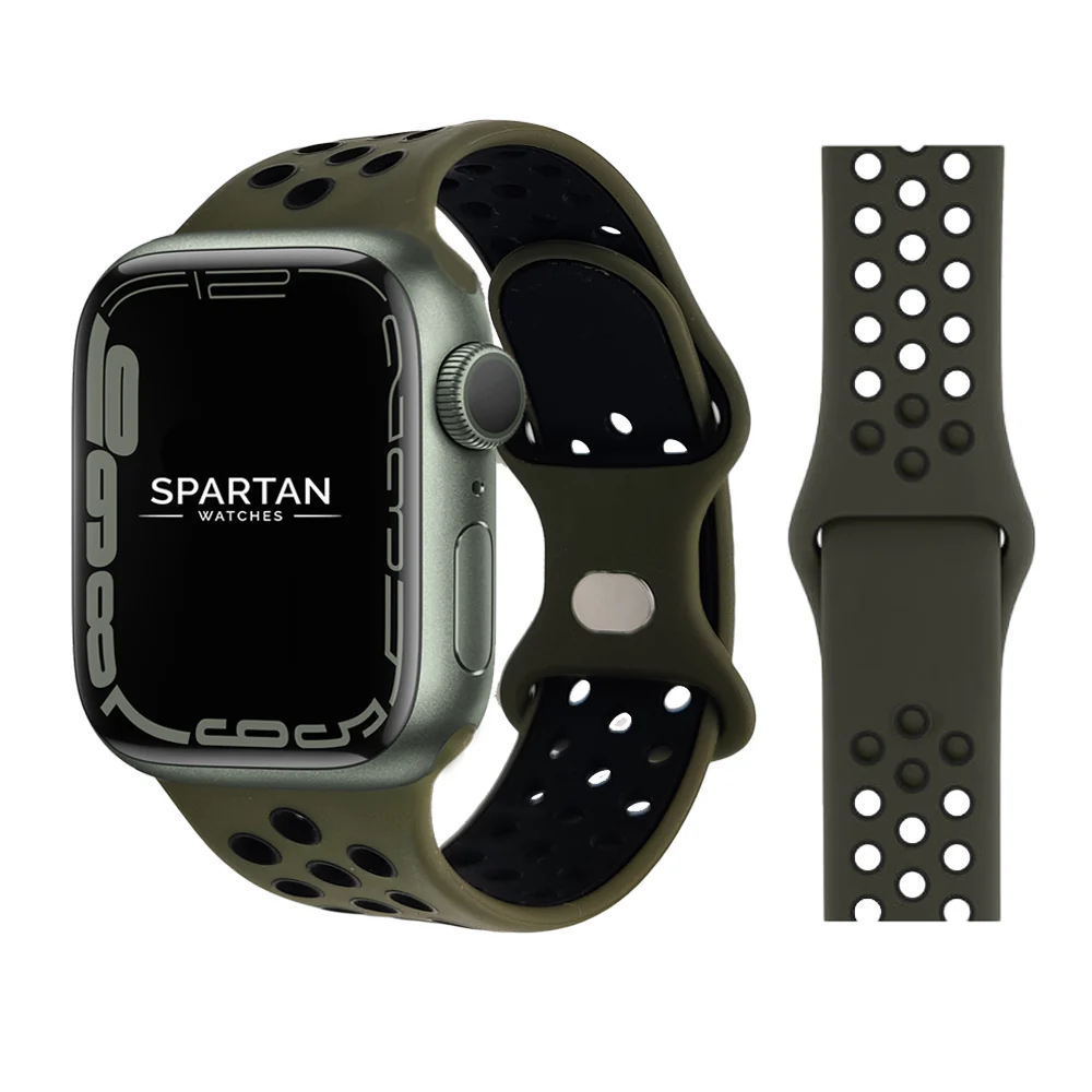 FINAL SALE: Spartan Silicone Sport Band for Apple Watch, Army Green & Black 42mm / 44mm / 45mm / 49mm