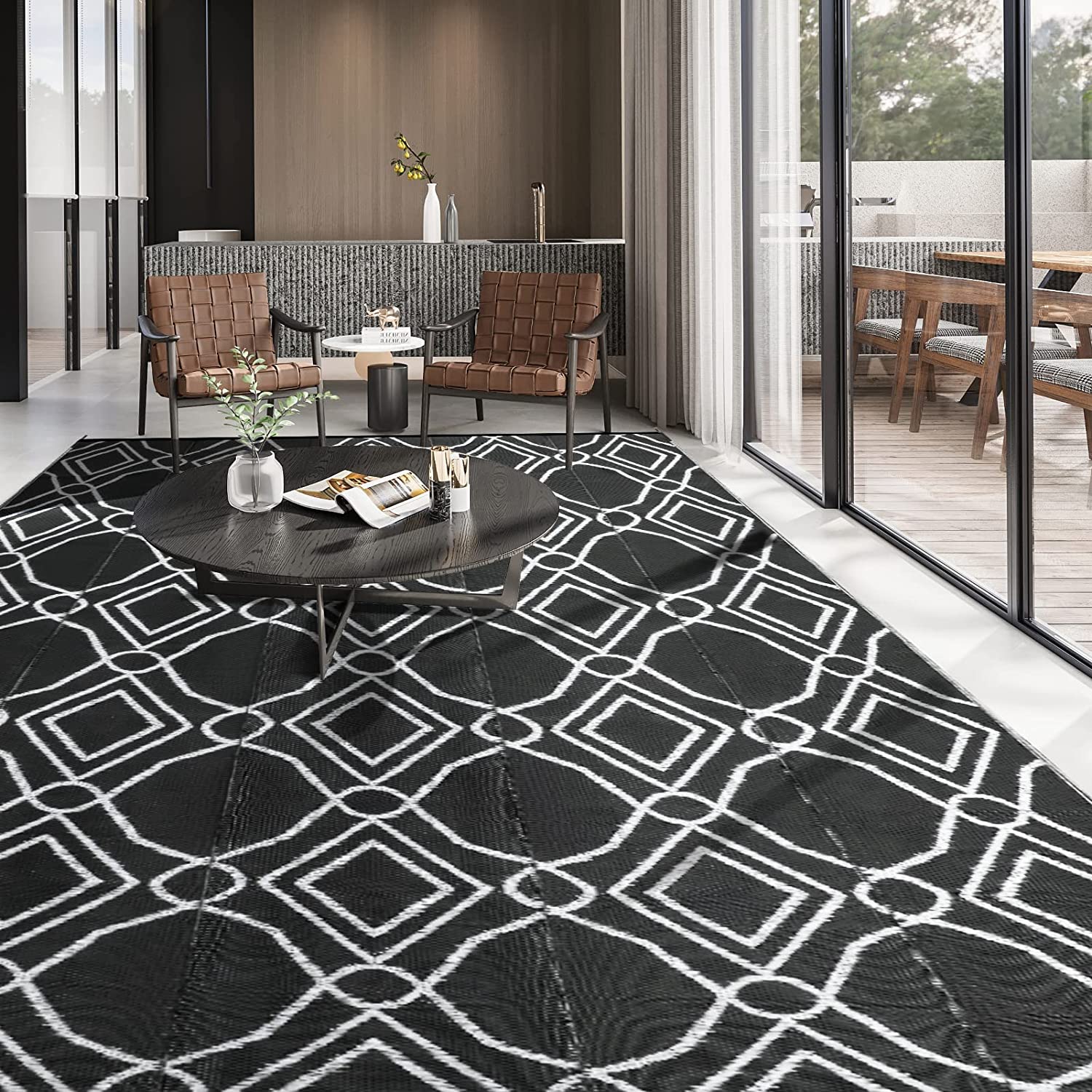 Reversible RV Outdoor Mats 9' x 12', Black