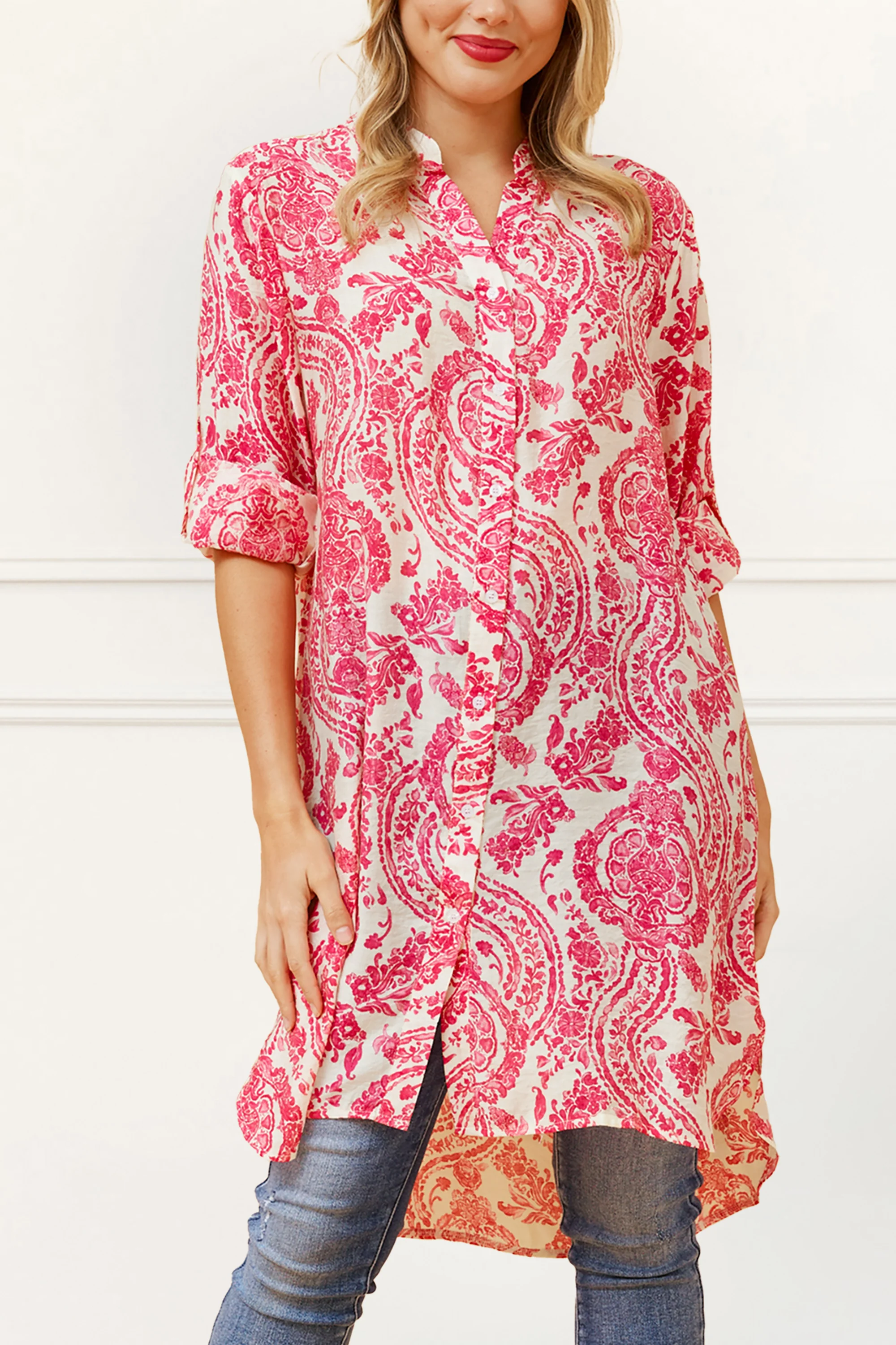 Cezanne Tunic Shirt Dress Semi-Sheer Paisley Print