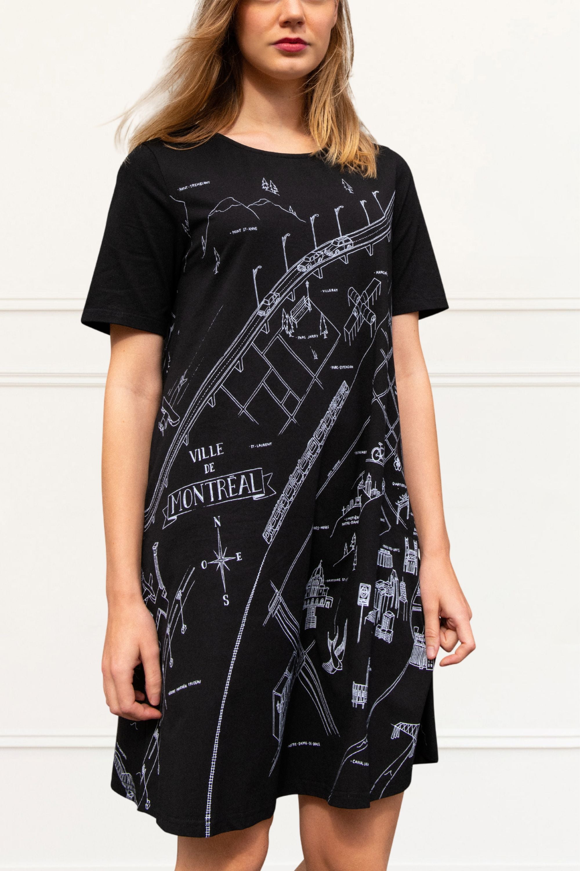 A La Carte A-Line Dress Montreal Map Print Black