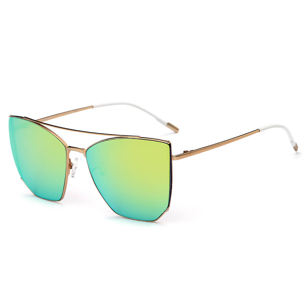 CA06 - Oversize Polygon Mirrored Lens Cat Eye Sunglasses