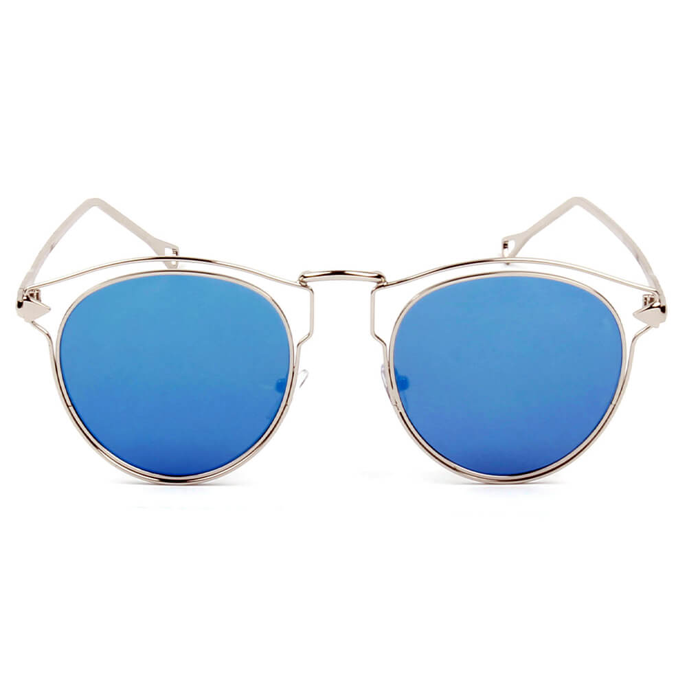 D39 - Trendy Round Cut Out Browline Sunglasses