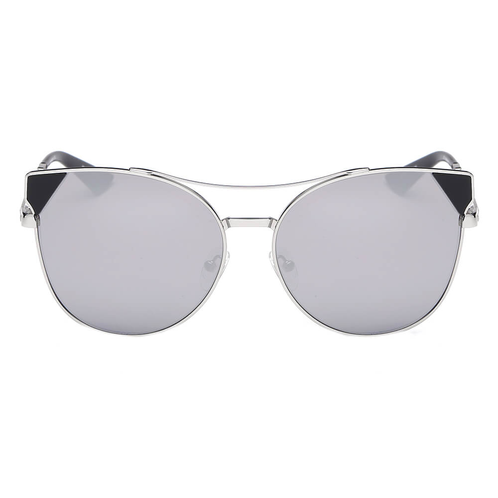 CA02 - Women Round Cat Eye Mirrored Fashion Sunglasses