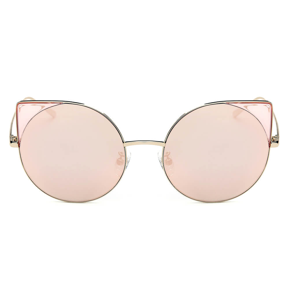 CA03 - Women Mirrored Lens Round Cat Eye Sunglasses