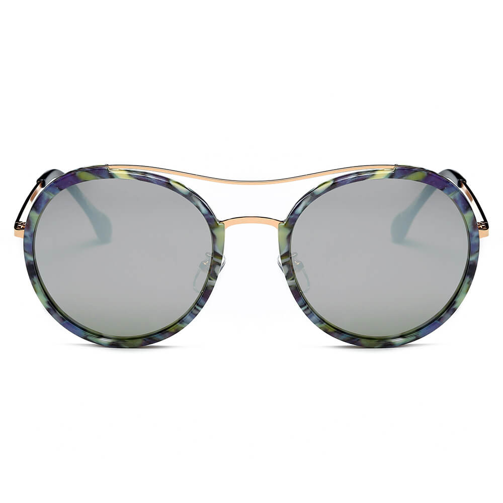 CA14 - Round Retro Polarized Brow-Bar Circle Fashion Sunglasses