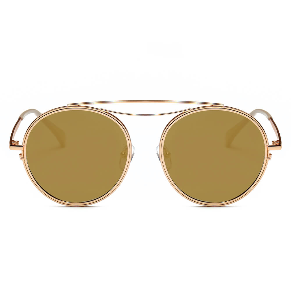 CA10 - Polarized Circle Round Brow-Bar Fashion Sunglasses