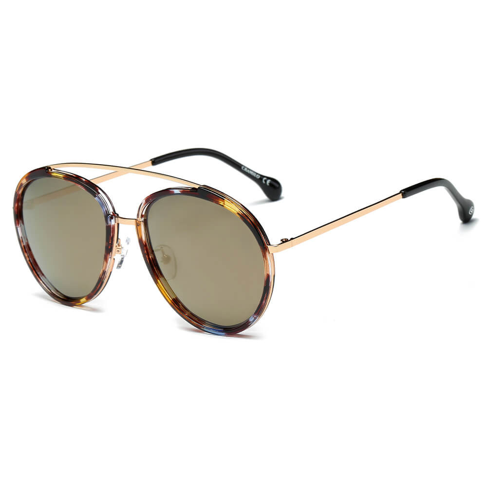 CA13 - Polarized Circle Round Brow-Bar Fashion Sunglasses